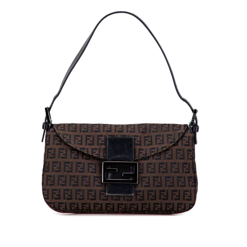 Fendi Zucchino Canvas Double Flap Shoulder Bag Brown Canvas Good condition - Front View