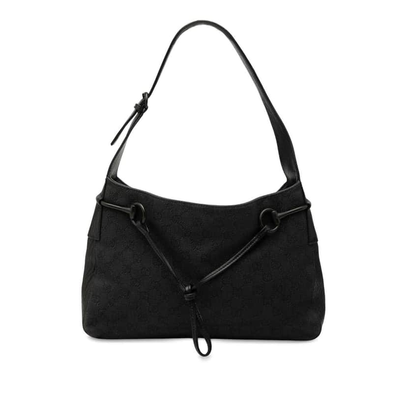Gucci GG Denim Horsebit Shoulder Bag Black Denim Good condition - Front View