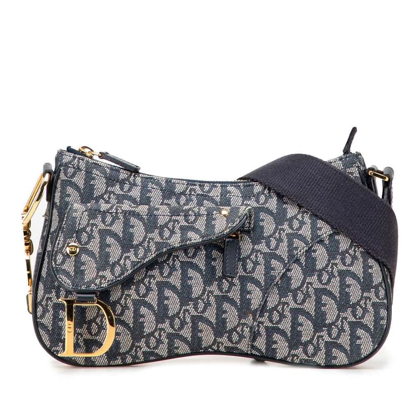 Dior Diorissimo Trotter Canvas Double Saddle Crossbody Blue Canvas Good condition - Front View