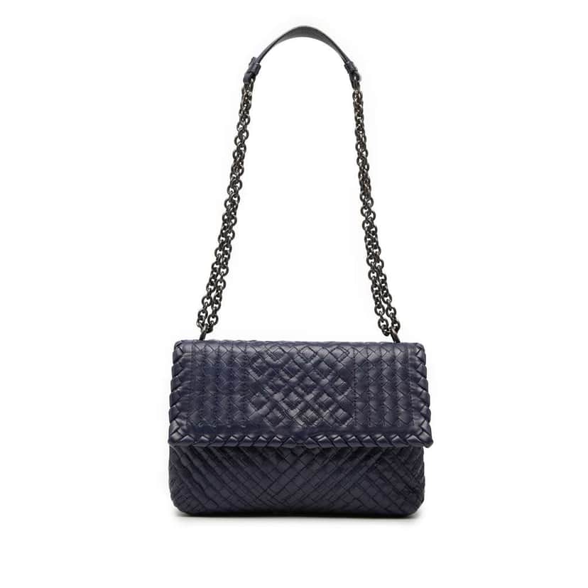 Bottega Veneta Small Nappa Intrecciato Stitched Olimpia Shoulder Bag Blue Leather Very good condition - Front View