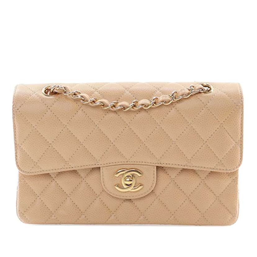 Chanel Small Classic Caviar Double Flap Brown Leather Good condition - Front View