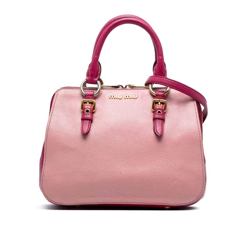 Miu Miu Bicolor Goatskin Madras Bowler Bag Pink Leather Good condition - Front View