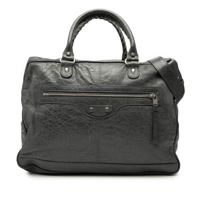 Balenciaga Lambskin Motocross Classic Briefcase Black Leather Good condition - Front View