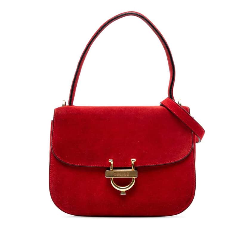 Celine Suede Horseshoe Satchel Red Leather Good condition - Front View