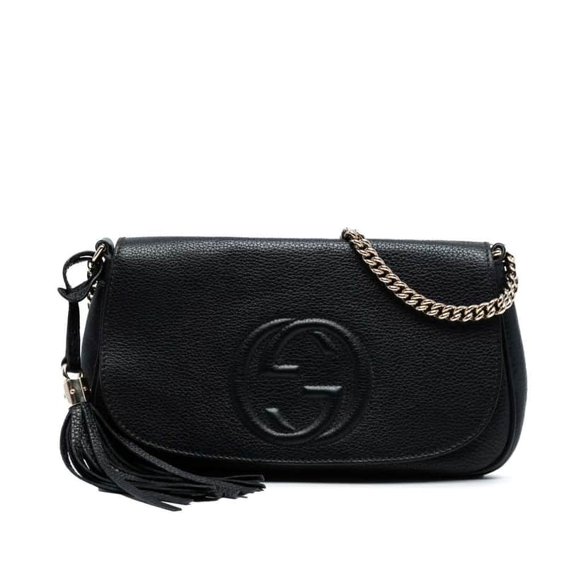 Gucci Medium Leather Soho Chain Flap Crossbody Black Leather Good condition - Front View