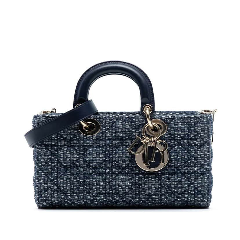 Dior Medium Tweed Cannage Lady D Joy Blue Tweed Good condition - Front View