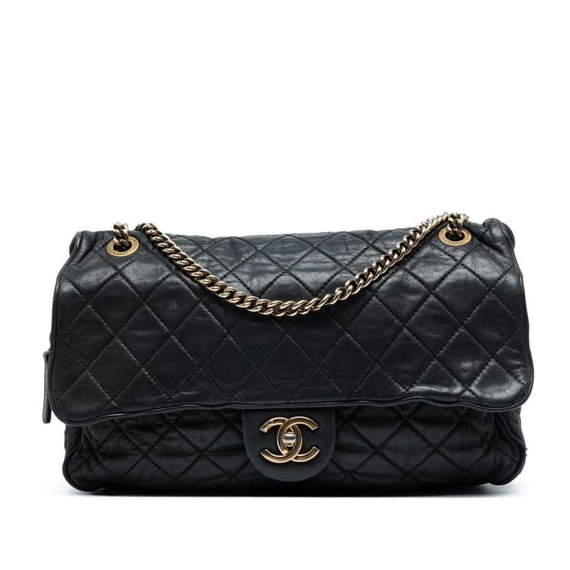 Chanel Large Quilted Iridescent Calfskin Shiva Flap Black Leather Good condition - Front View