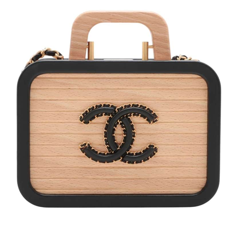 Chanel Mini CC Beech Wood and Lambskin Vanity Case Brown Good condition - Front View