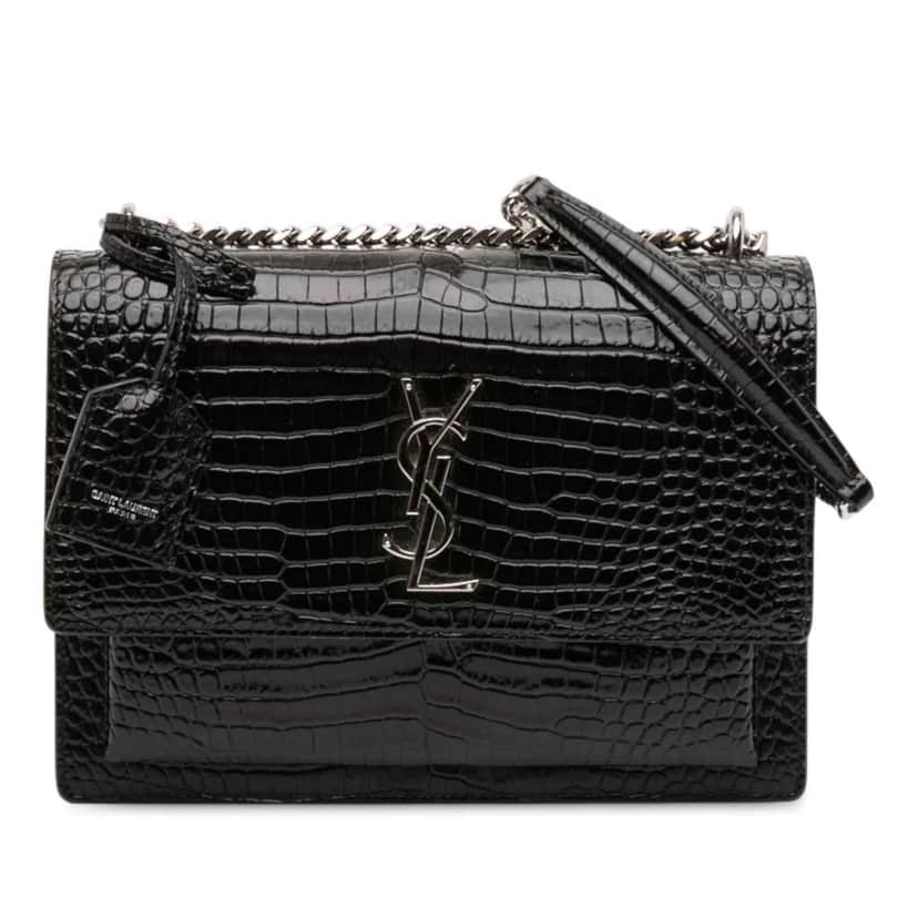 Saint Laurent Medium Croc Embossed Leather Sunset Crossbody Black Leather Good condition - Front View