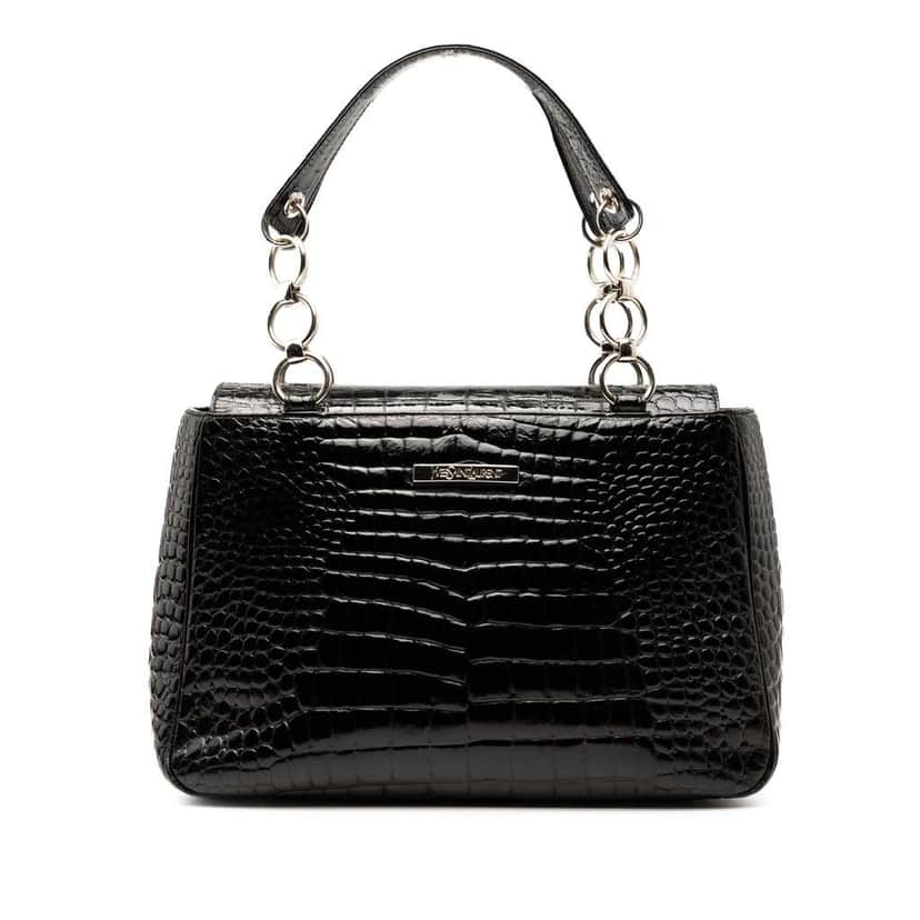 Saint Laurent Crocodile Embossed Leather Chain Handbag Black Leather Good condition - Front View
