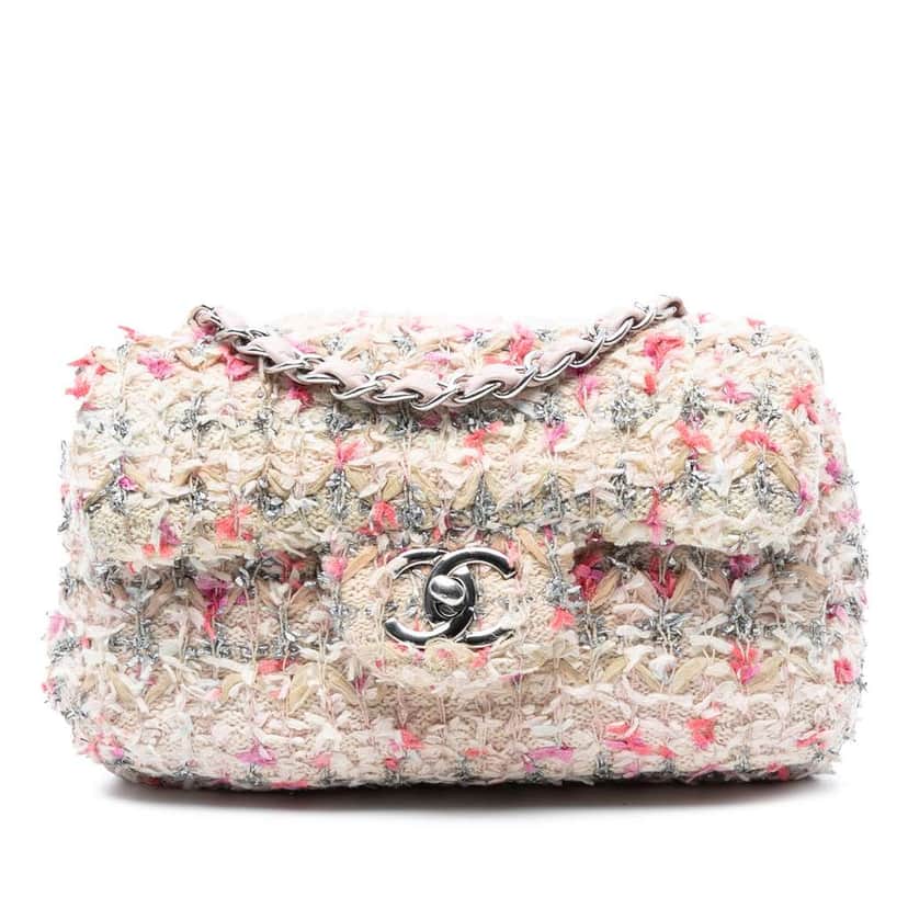 Chanel Mini Rectangular Classic Tweed Single Flap Pink Tweed Good condition - Front View