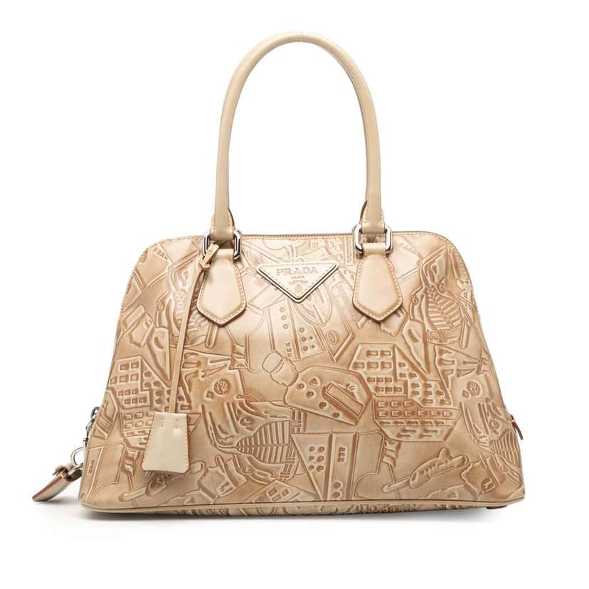 Prada Embossed Leather Handbag Brown Leather Very good condition - Front View