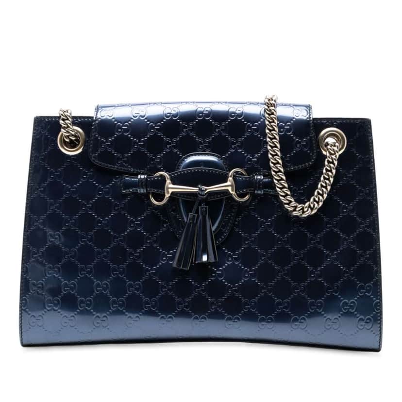 Gucci Large Patent Guccissima Emily Shoulder Bag Blue Leather Good condition - Front View