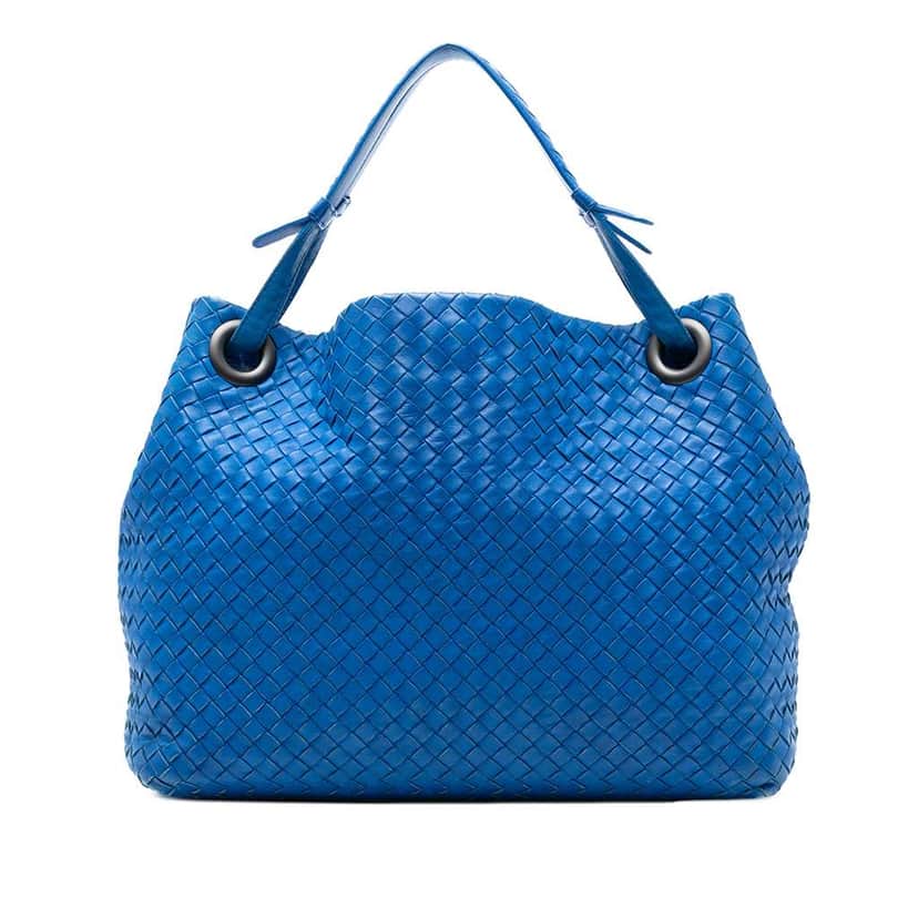 Bottega Veneta Medium Nappa Intrecciato Garda Tote Blue Leather Very good condition - Front View