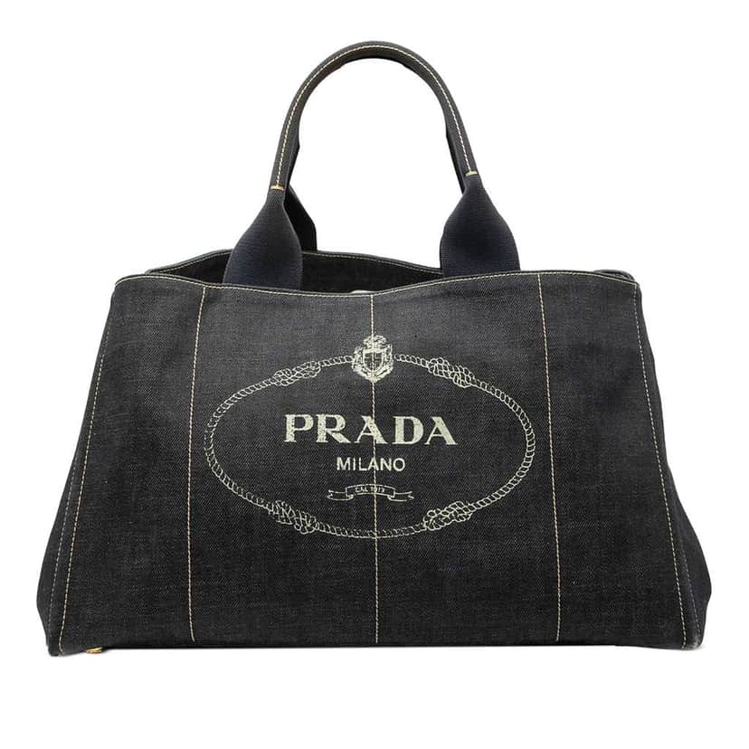 Prada Large Denim Canapa Logo Satchel Black Denim Good condition - Front View
