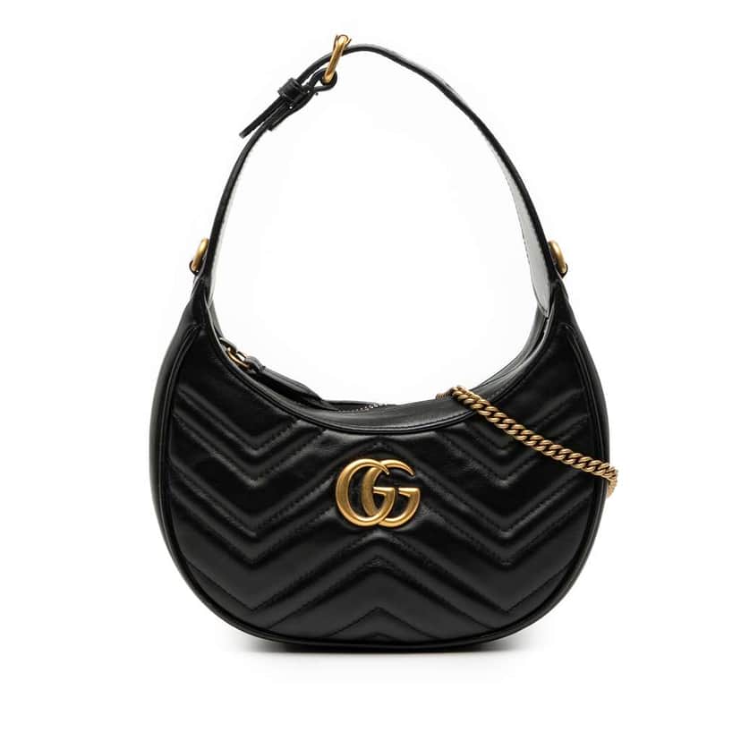 Gucci Mini GG Marmont Half Moon Bag Black Leather Good condition - Front View
