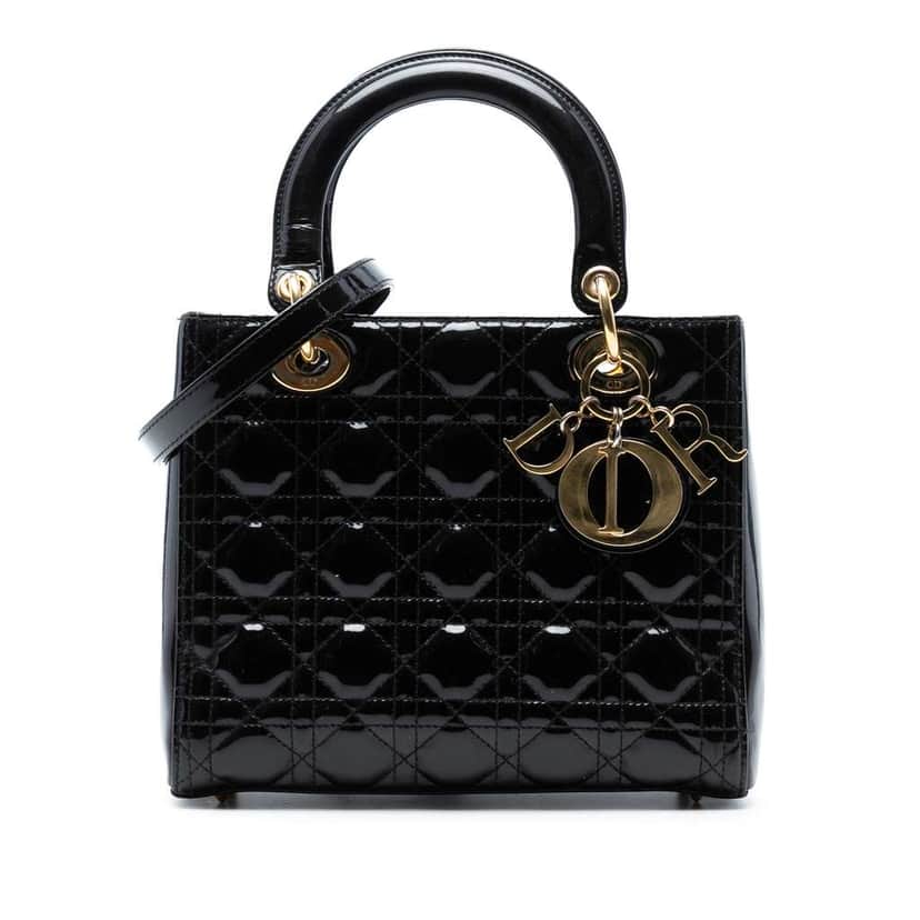 Dior Medium Patent Cannage Lady Dior Black Leather Good condition - Front View