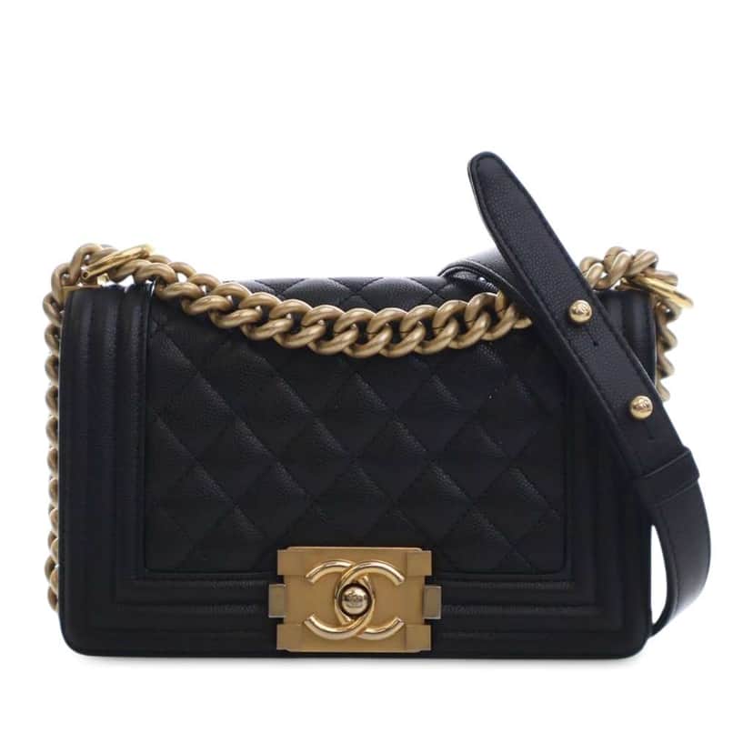 Chanel Small Quilted Caviar Boy Flap Black Leather Good condition - Front View