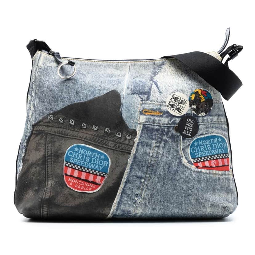 Dior Printed Denim Speedway Crossbody Blue Denim Good condition - Front View