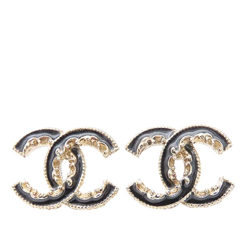 Chanel Gold Plated Enamel CC Baroque Push Back Earrings Gold Metal Good condition - Front View