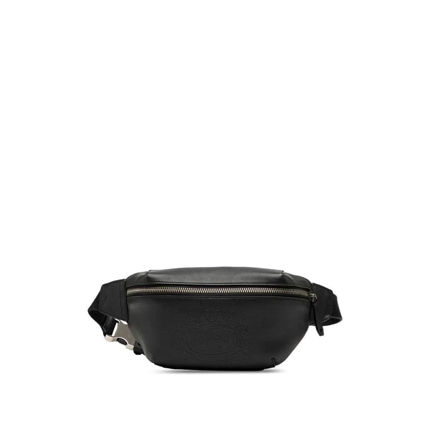 Burberry Crest Embossed Leather Bum Bag Black Leather Good condition - Front View
