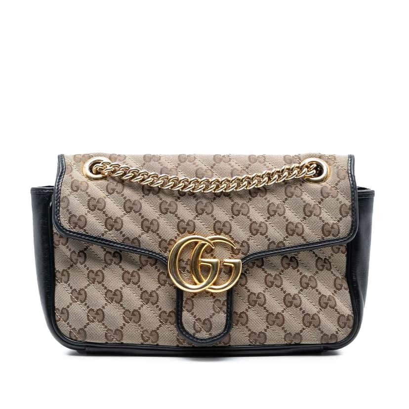 Gucci Medium GG Marmont Matelasse Diagonal GG Canvas Shoulder Bag Brown Canvas Good condition - Front View
