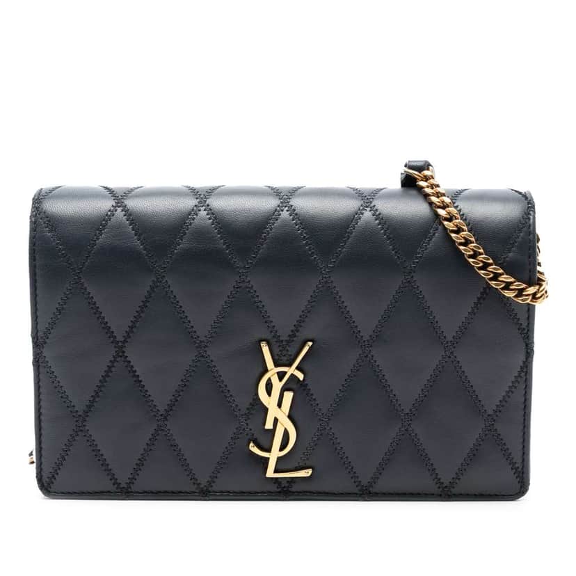 Saint Laurent Diamond Quilted Lambskin Angie Chain Bag Black Leather Very good condition - Front View