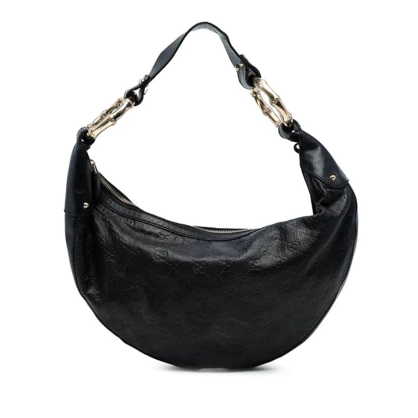 Gucci Guccissima Half Moon Bamboo Ring Hobo Black Leather Good condition - Front View