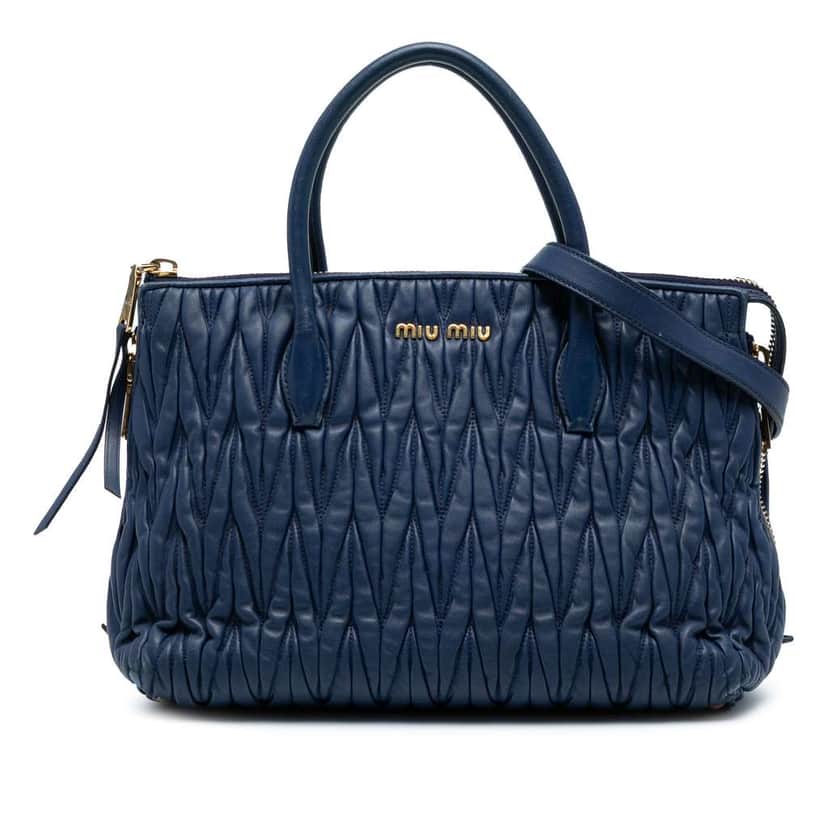 Miu Miu Matelasse Lambskin Satchel Blue Leather Good condition - Front View