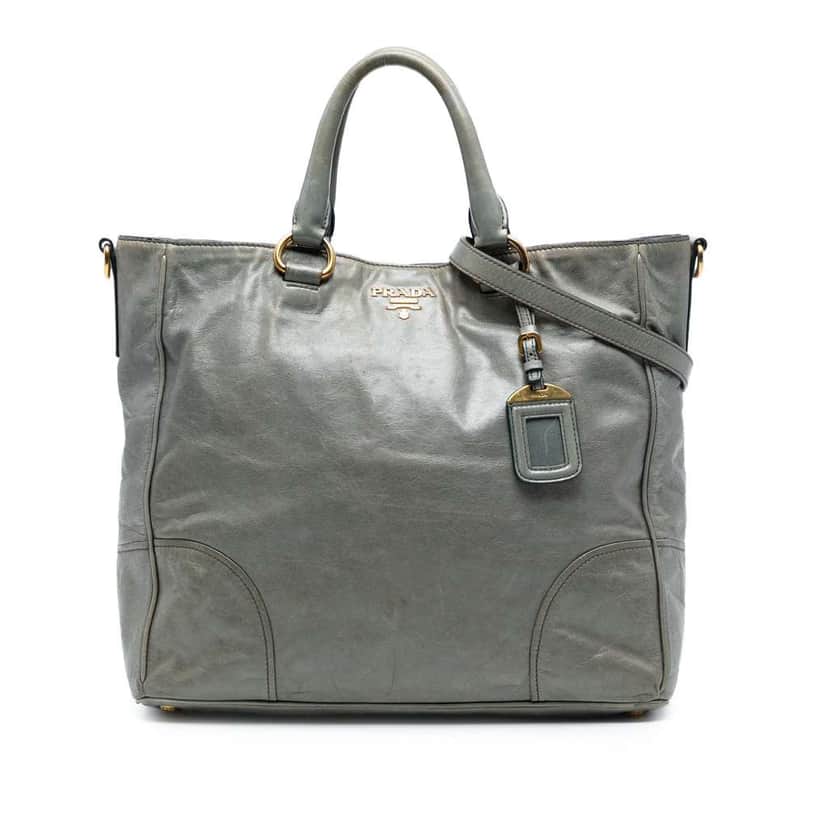 Prada Vitello Shine Satchel Grey Leather Very good condition - Front View