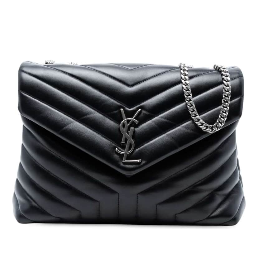 Saint Laurent Medium Chevron Leather Monogram LouLou Shoulder Bag Black Leather Good condition - Front View