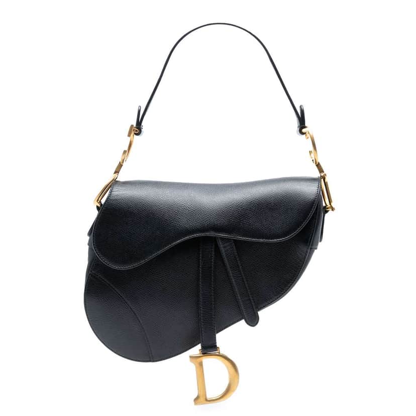 Dior Grained Calfskin Saddle Bag Black Leather Good condition - Front View