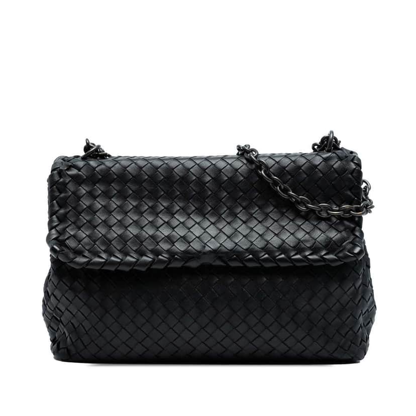 Bottega Veneta Medium Nappa Intrecciato Olimpia Shoulder Bag Black Leather Good condition - Front View