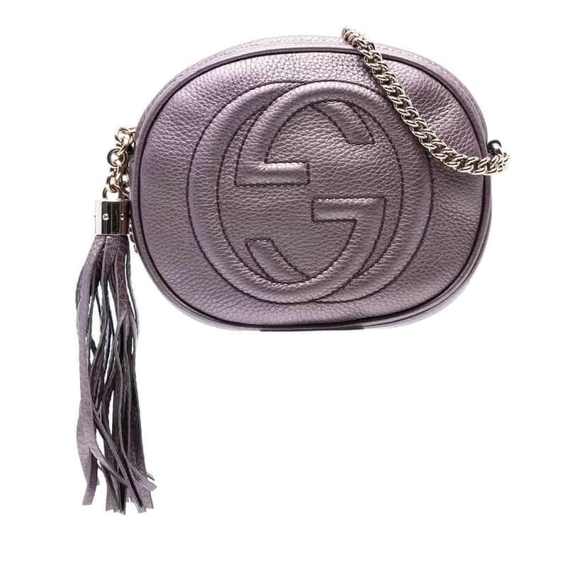 Gucci Mini Metallic Pebbled Calfskin Soho Chain Crossbody Purple Leather Very good condition - Front View