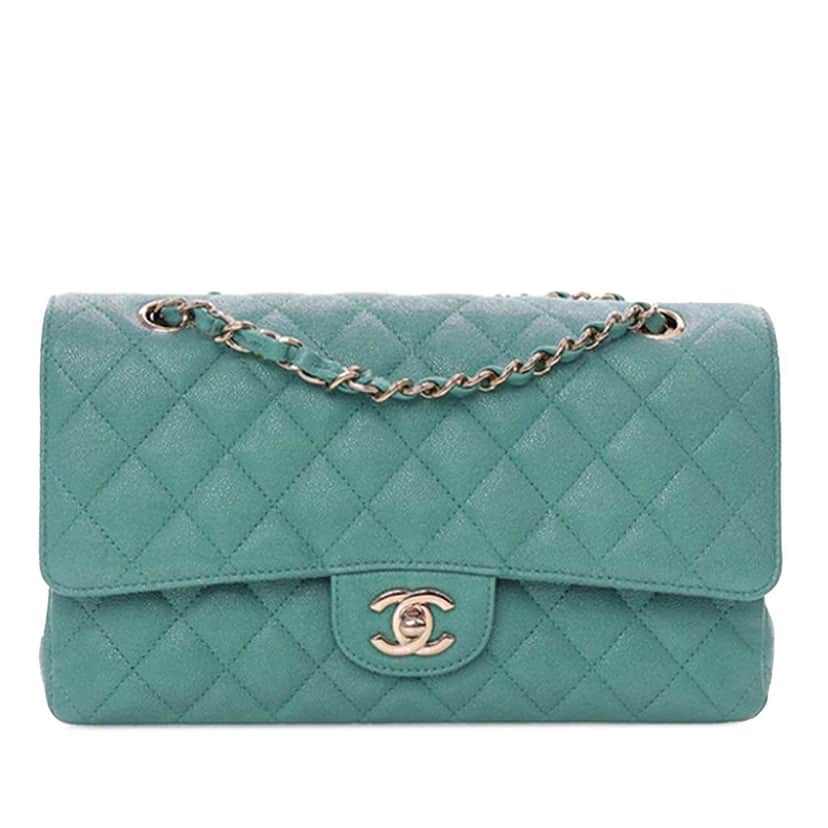 Chanel Medium Classic Iridescent Caviar Double Flap Blue Leather Good condition - Front View