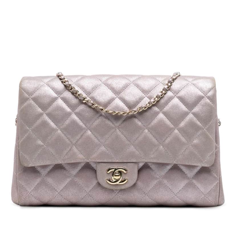 Chanel CC Quilted Iridescent Calfskin Clutch with Chain Pink Leather Good condition - Front View