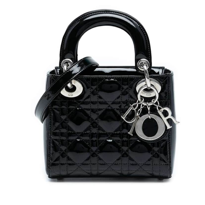 Dior Mini Patent Cannage Lady Dior Black Leather Good condition - Front View