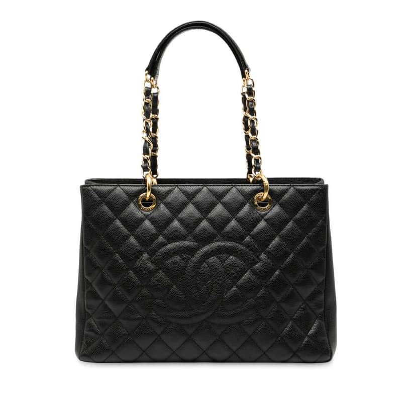 Chanel Caviar Grand Shopping Tote Black Leather Good condition - Front View