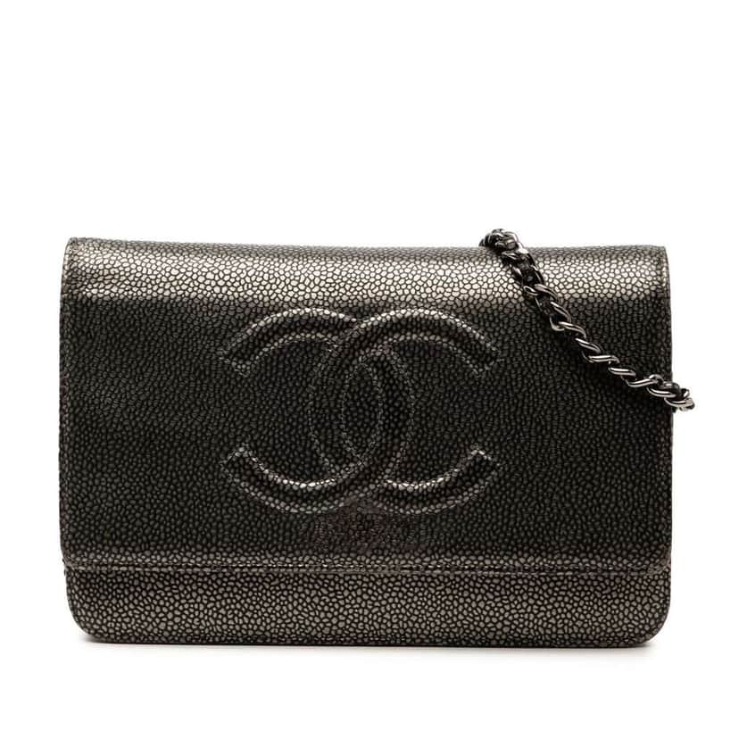 Chanel CC Metallic Caviar Wallet on Chain Black Leather Good condition - Front View