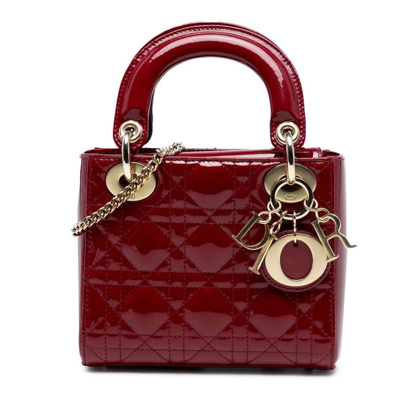 Dior Mini Patent Cannage Lady Dior Red Leather Good condition - Front View