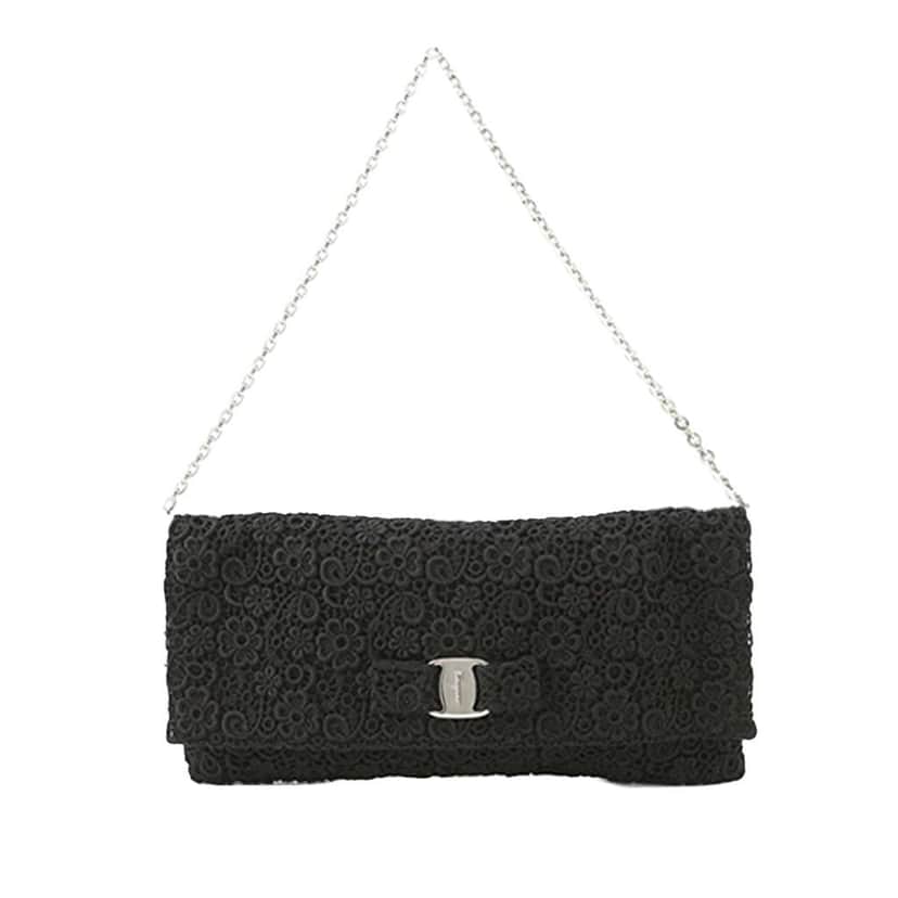 Salvatore Ferragamo Lace Vara Flap Crossbody Black Good condition - Front View