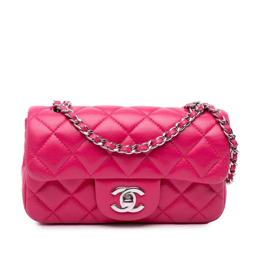 Chanel Extra Mini Rectangular Classic Lambskin Single Flap Pink Leather Good condition - Front View