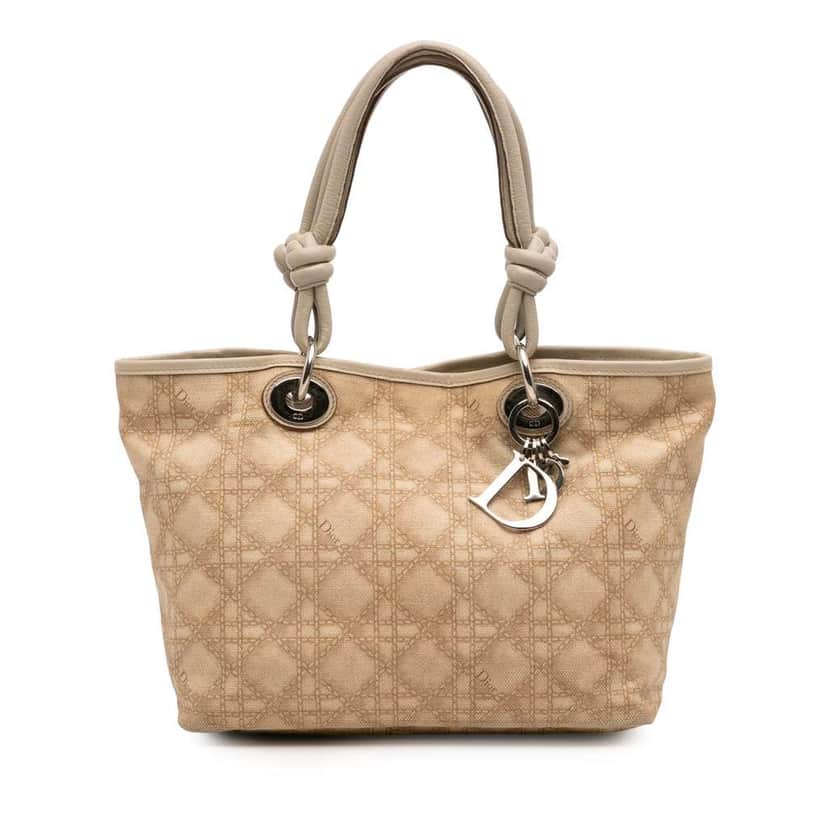 Dior Canvas Cannage Print Cherie Tote Brown Canvas Good condition - Front View