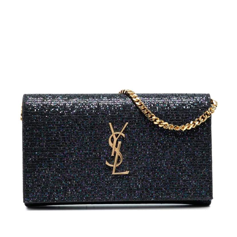 Saint Laurent Glitter Monogram Kate Wallet on Chain Black Polyester Good condition - Front View