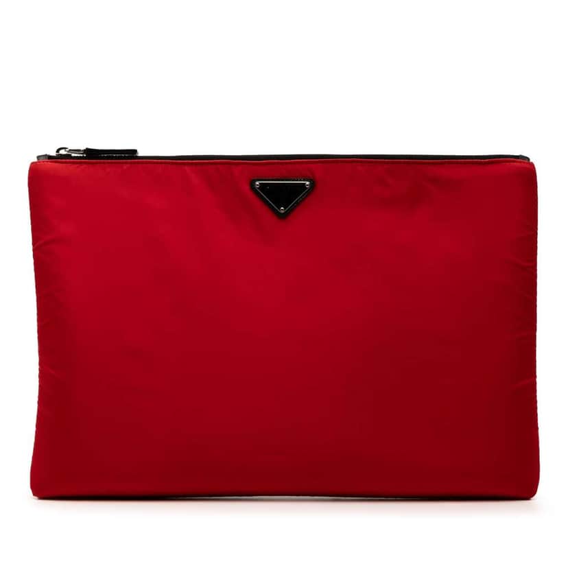 Prada Tessuto Soft Zip Clutch Red Very good condition - Front View