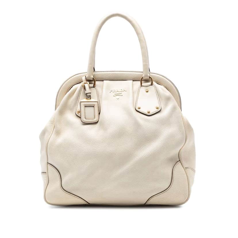 Prada Vitello Daino Frame Tote White Leather Very good condition - Front View