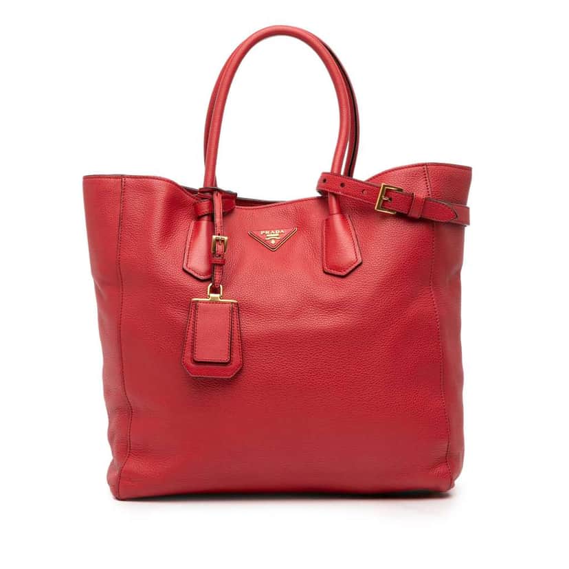 Prada Vitello Daino Open Convertible Tote Red Leather Good condition - Front View