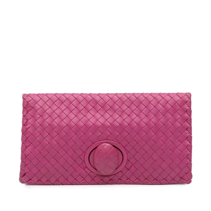 Bottega Veneta Nappa Intrecciato Turn Lock Clutch Pink Leather Good condition - Front View