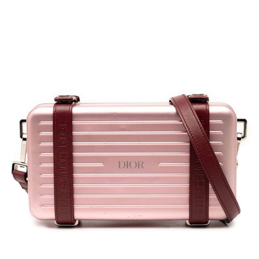 Dior Rimowa Aluminum Personal Clutch On Strap Pink Stainless steel Good condition - Front View