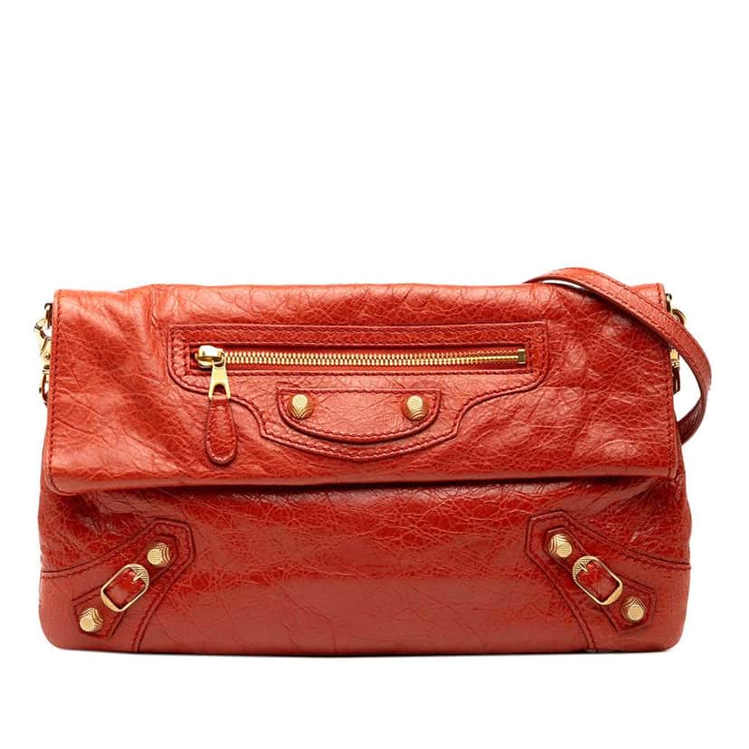 Balenciaga Lambskin Motocross Giant 12 Envelope Clutch With Strap Red Leather Good condition - Front View